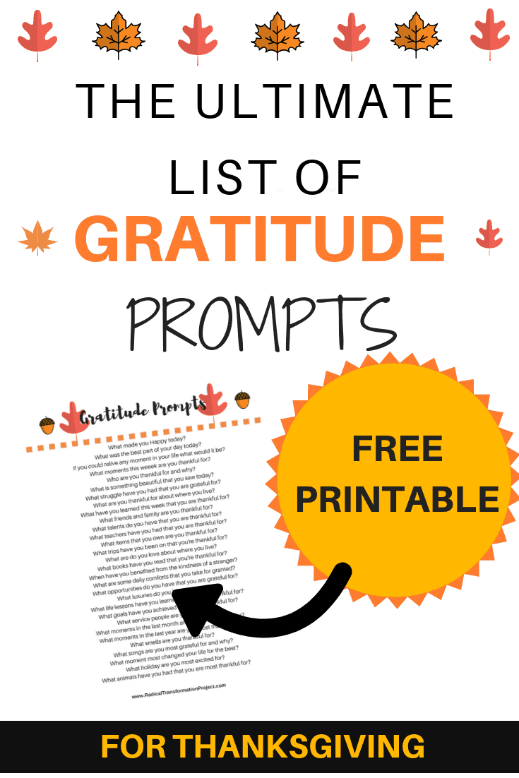 Check out this free printable of gratitude journal prompts. Perfect gratitude activity for thanksgiving #printable #journalprompts #gratitude #mentalhealth