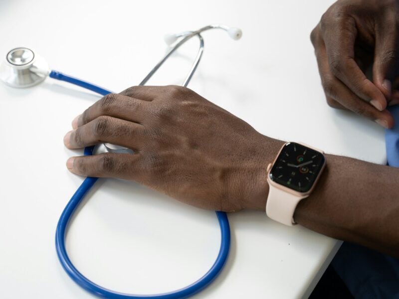 a person holding a device